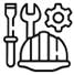 Icono de herramientas y casco de construcción