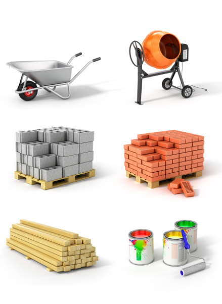 Materiales y herramientas de construcción variados