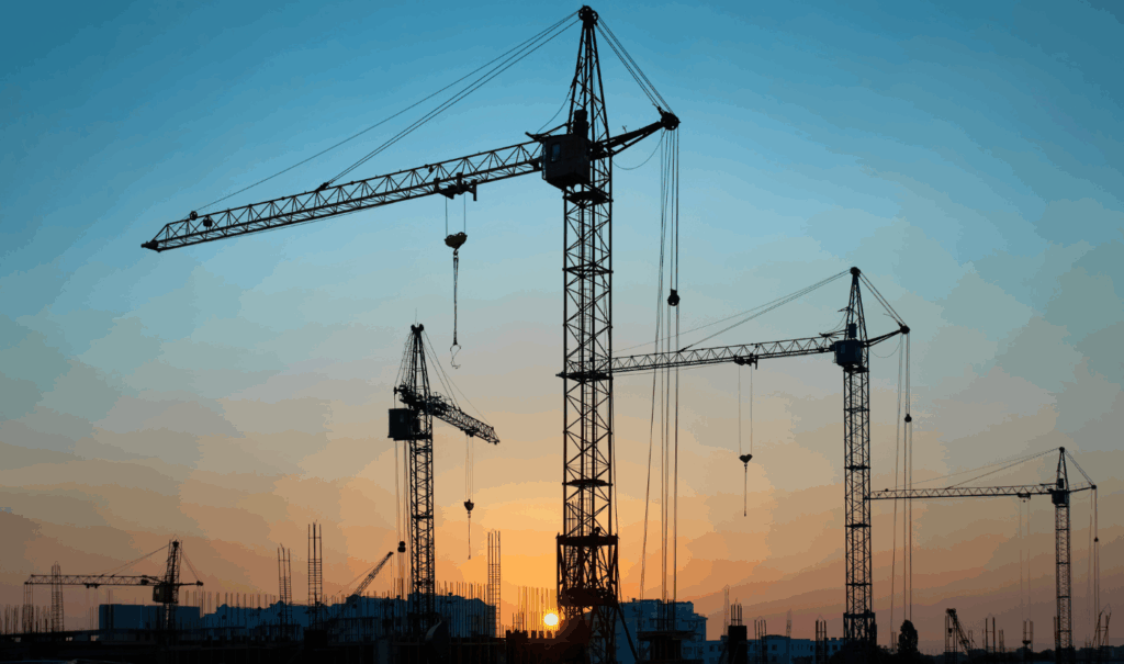 foto gruas y atardecer